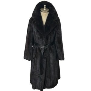Vtg Mahogany Mink Belted Coat M
